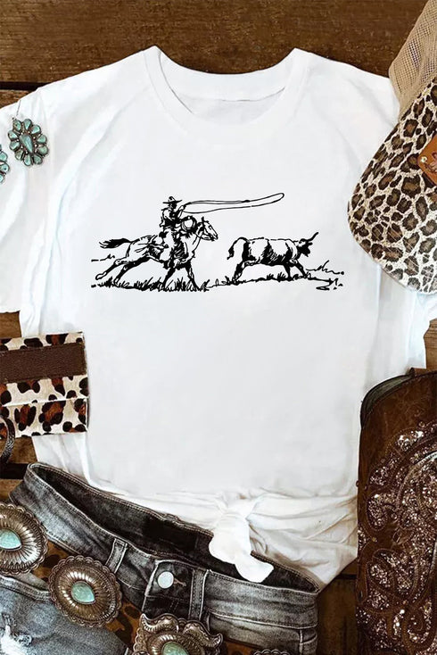 Authentic Western Rodeo Graphic Casual Summer Cotton Blend Tee Shirt